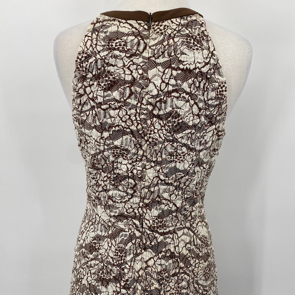 Vintage Joseph Ribkoff Midi Dress Lace Overlay Sleeveless High Neckline Brown M - Picture 6 of 7